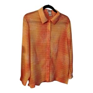 Draper's & Damon's Sheer Blouse, Coral Orange, Ombre, Women's Size M, Pre-owned
